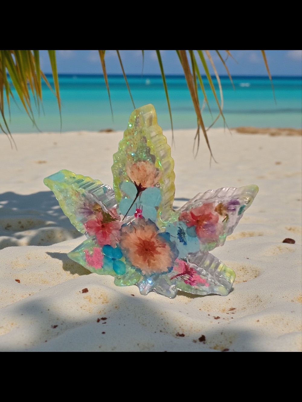 Handmade Floral Resin Leaf Sculpture - Multicolor